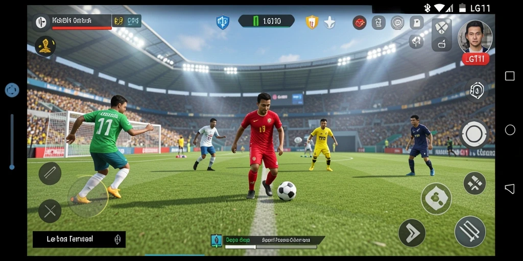Tangkapan layar LG111 menampilkan aksi seru sepak bola dengan grafis menawan.