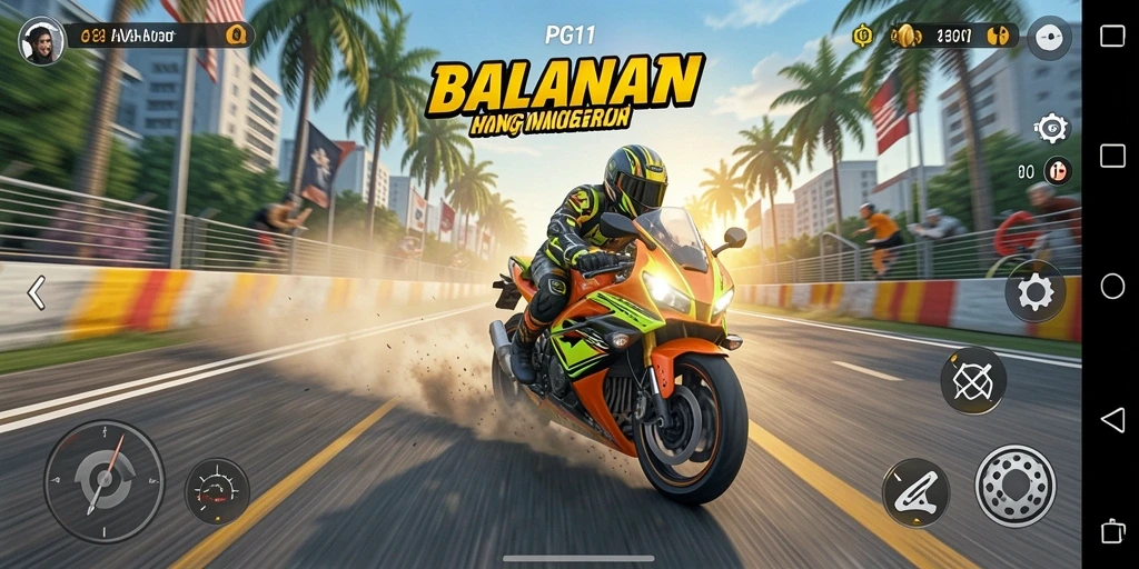 Screenshot PG11 menunjukkan momen mendebarkan dalam balapan motor.